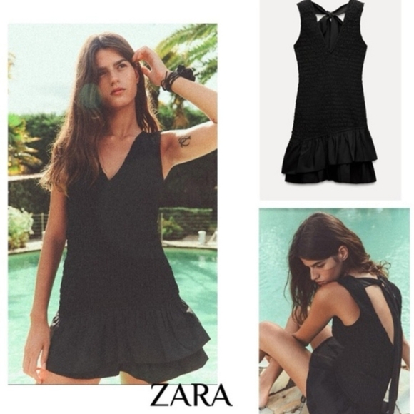 Zara Dresses & Skirts - Zara Black Ruffle Hem Mini Dress